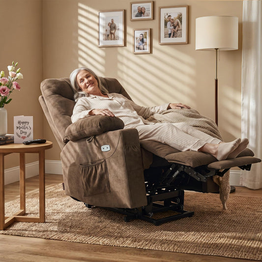 MCombo Power Lift Recliner with Extended Footrest – Brown Fabric