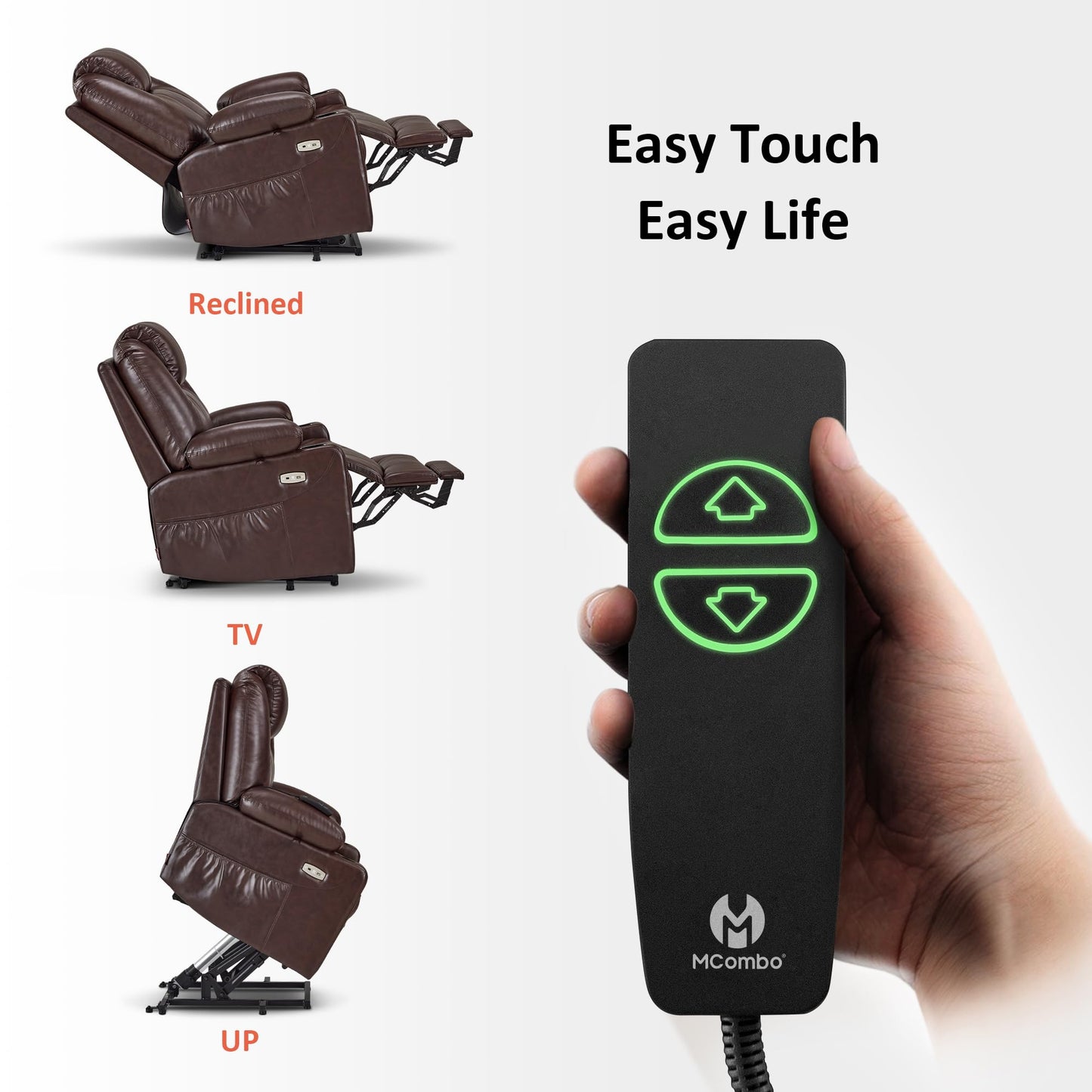 MCombo Electric Lift Recliner with Massage, Heat & USB – Faux Leather Power Chair