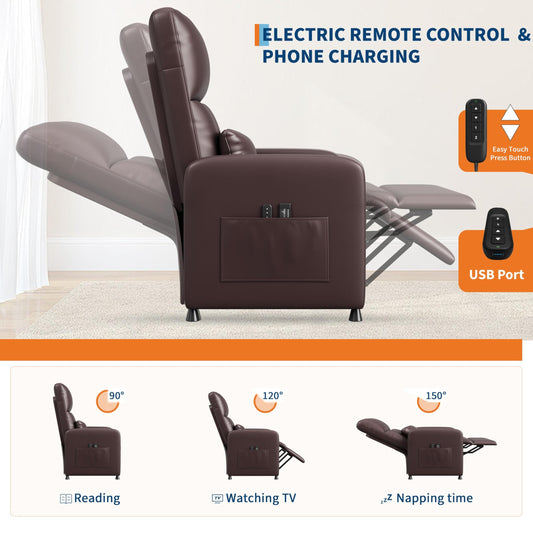 GarveeHome Ergonomic PU Leather Power Recliner for Home Theater Use