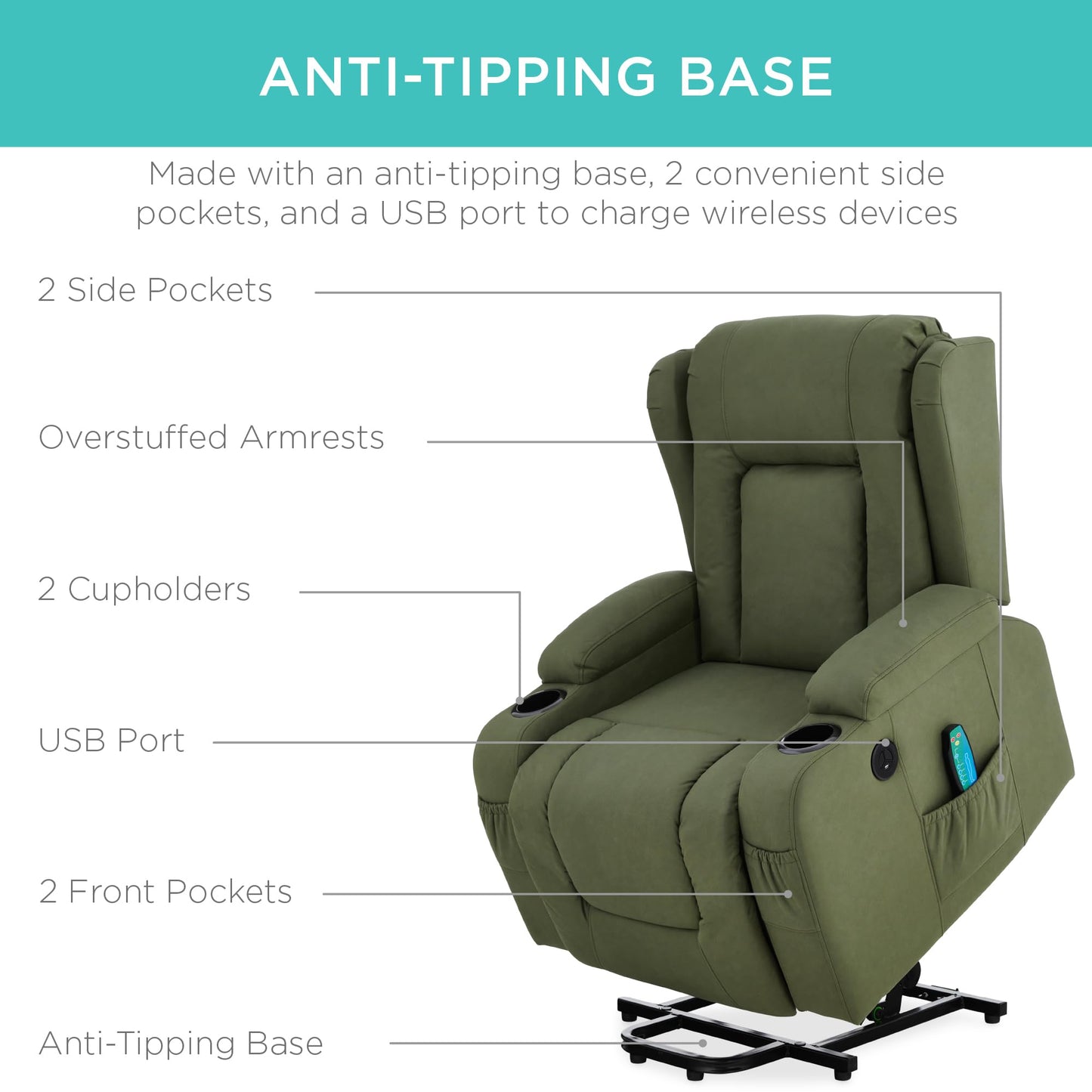 Best Choice Products Electric Lift Massage Recliner with Heat & Storage