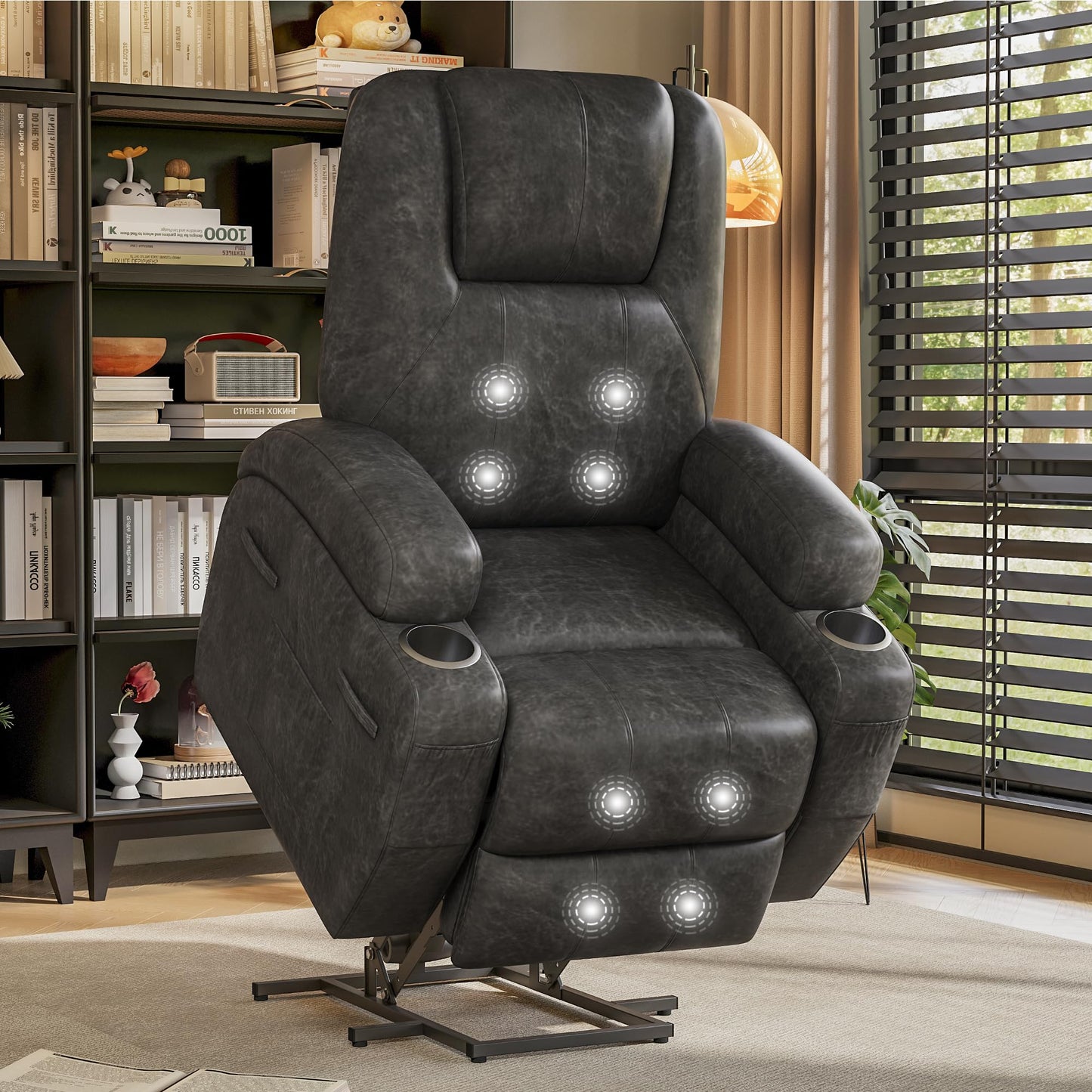 Power Lift Recliner Chair with Vibration Massage, Side Pockets & Cup Holders