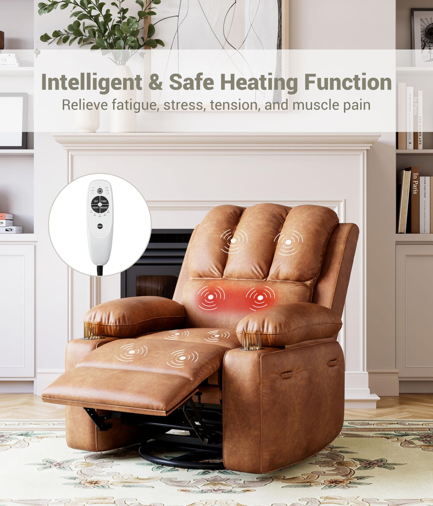 Patikuin Swivel Power Lift Recliner with Heat, Massage & USB - 400 lbs Capacity