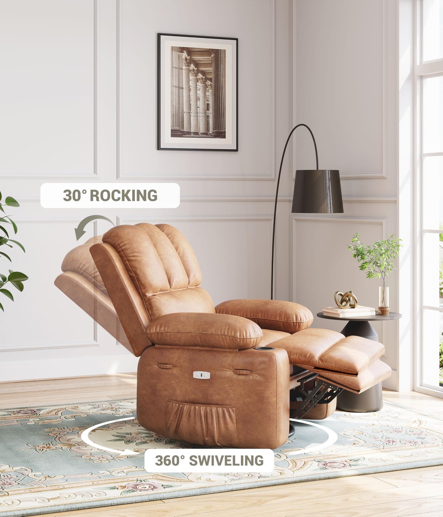 Patikuin Swivel Power Lift Recliner with Heat, Massage & USB - 400 lbs Capacity