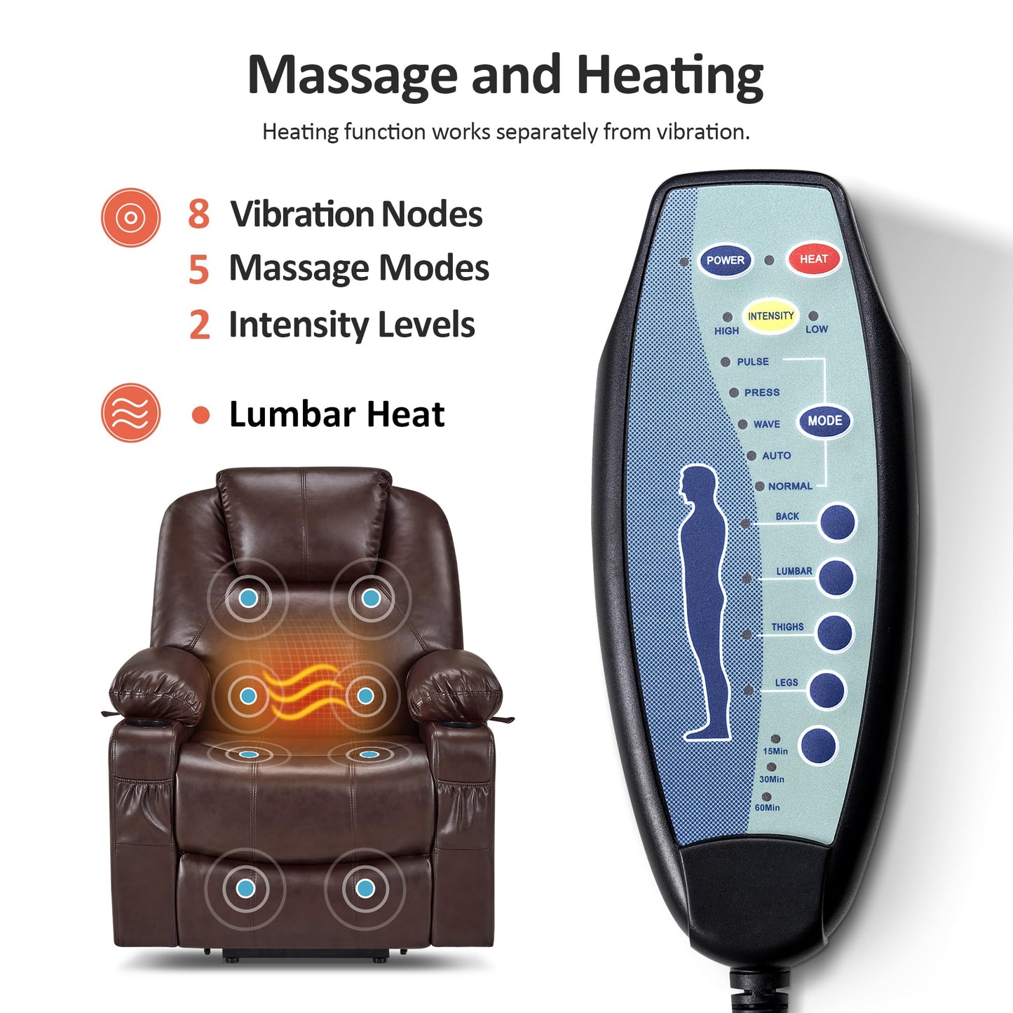 MCombo Electric Lift Recliner with Massage, Heat & USB – Faux Leather Power Chair