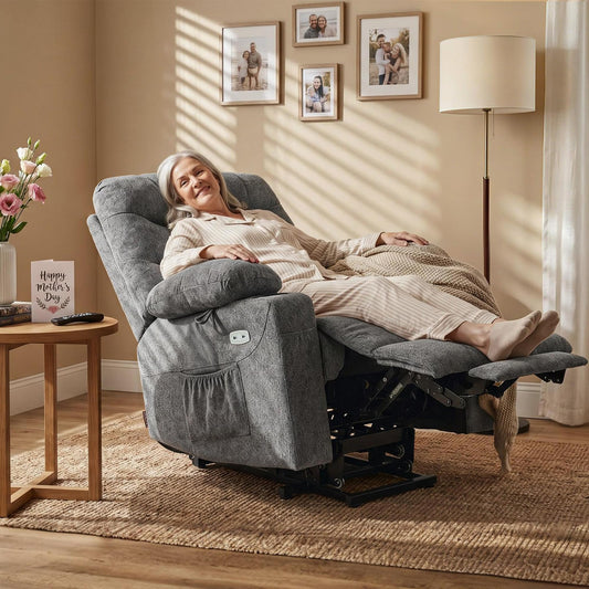MCombo Power Lift Recliner with Extended Footrest – Dark Gray Fabric