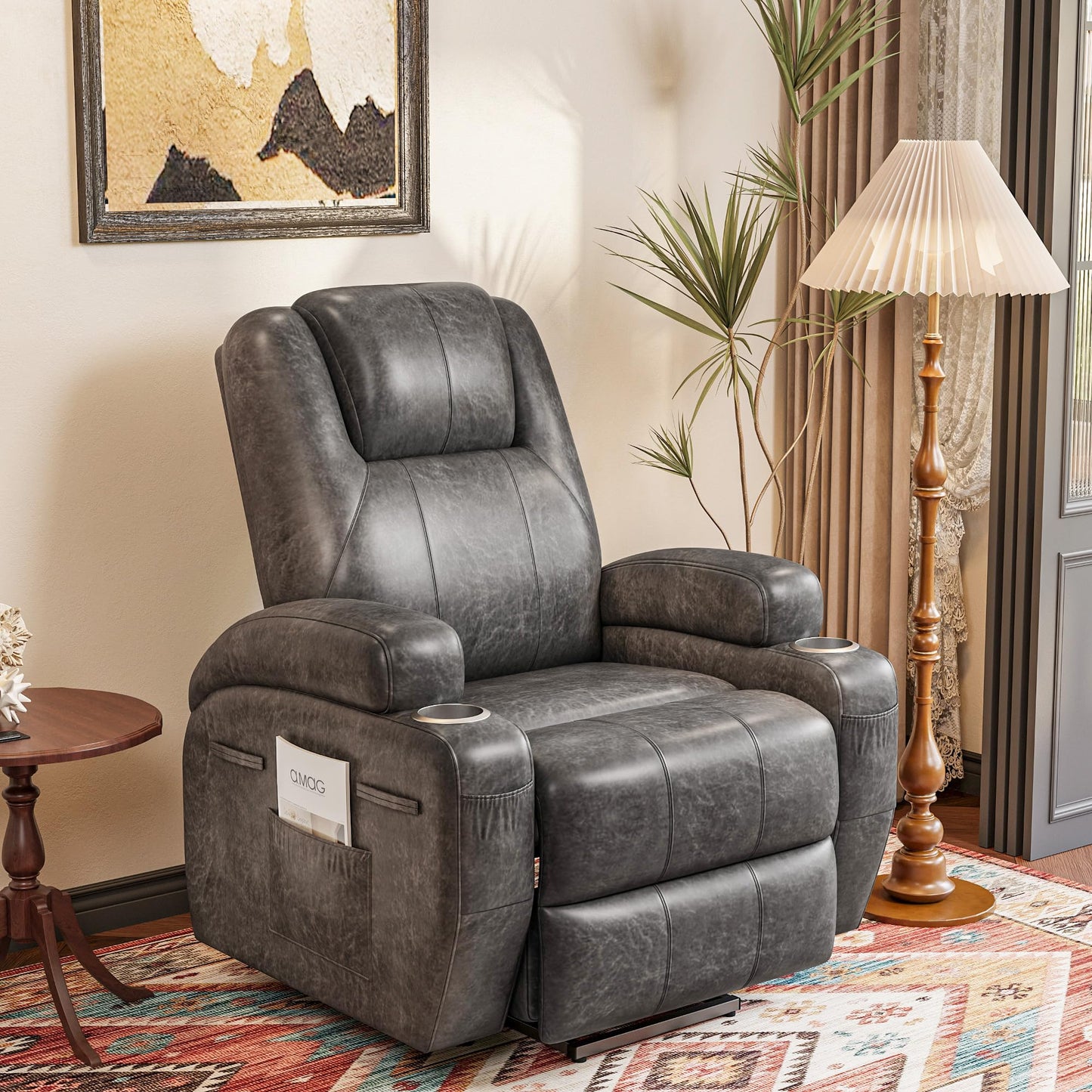 Power Lift Recliner Chair with Vibration Massage, Side Pockets & Cup Holders